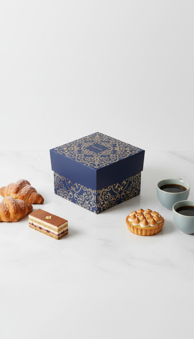 Custom Navy And Gold Pastry Box